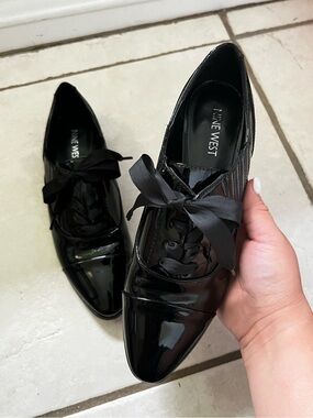 Nine West Patersono Patent Oxford Shoes - Black, Size 7